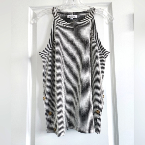 Set the Stage black & white striped high neck tank top size Small - Picture 1 of 5